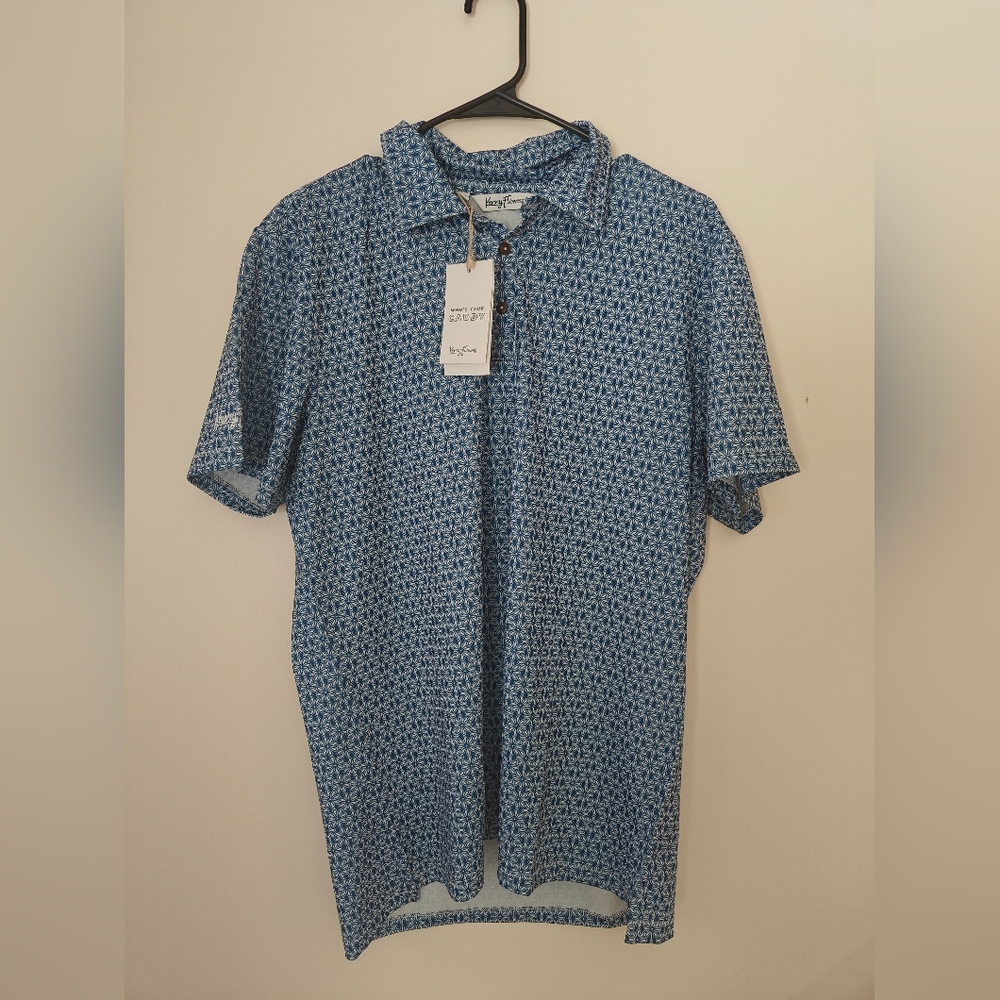 NWT Kenny Flowers The Todos Santos Mini Blue Mens Golf Shirt Size Medium